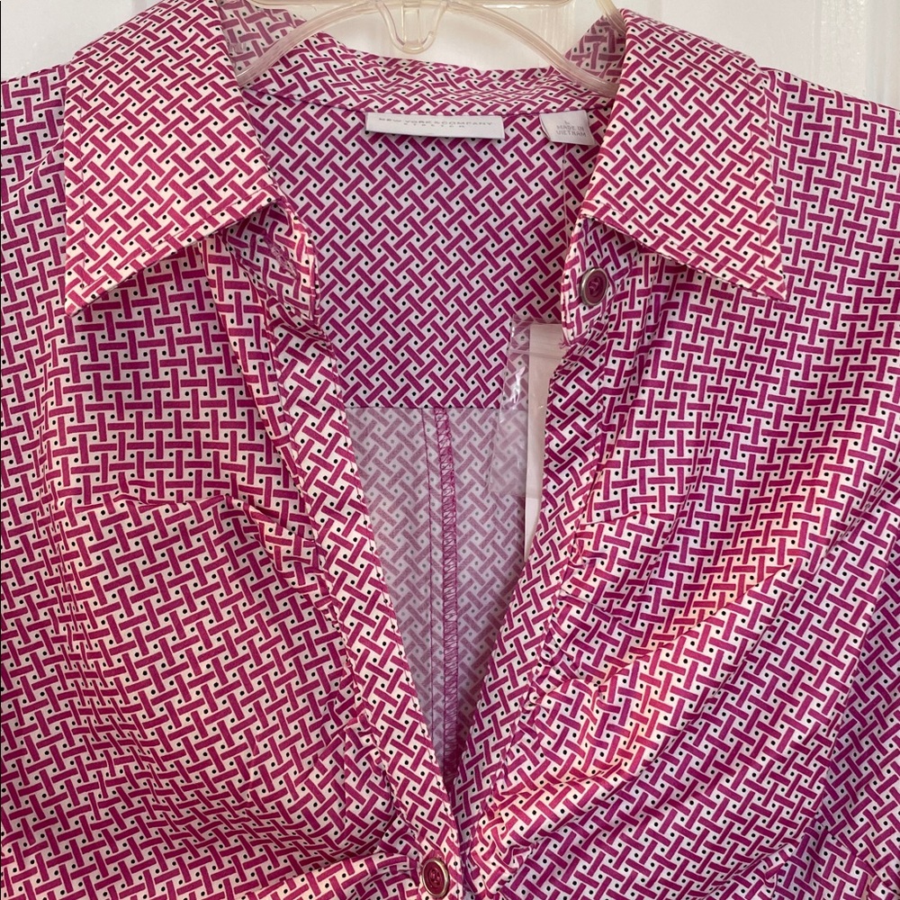 NEW YORK & Co PINK & WHITE LONG SLEEVE BUTTON UP FRONT COLLARD BLOUSE SHIRT SZ L - Picture 8 of 11
